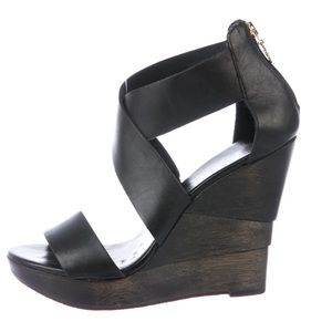 DVF Black Leather Wedge Heel